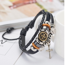 2021 European and American hipster cross bracelet personality men and women popular woven leather bracelet Mens jewelry bracelet