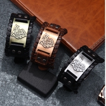 2021 new fashion mens wolf head wide leather bracelet alloy new braided bracelet leather jewelry hip hop youth