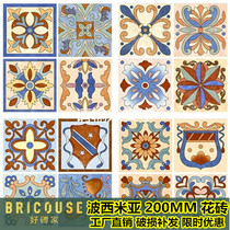 Bohemia retro art small flower brick restaurant kitchen staircase background antique parquet wall tile 200MM