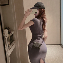 2021 summer net celebrity goddess slim-fit thin tight back slit sexy hip short-sleeved dress female to ankle