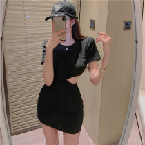 2021 summer new fried street ins net red dress female sense hollow design sense niche slim slim skirt