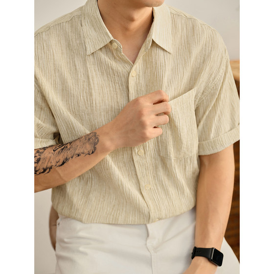 LUUD Simple and fashionable pleated yarn textured shirt loose lazy wind breathable tree pattern short-sleeved inch clothes for men in summer
LUUD Simple and fashionable pleated yarn textured shirt loose lazy wind breathable tree pattern short-sleeved inch clothes for men in summer