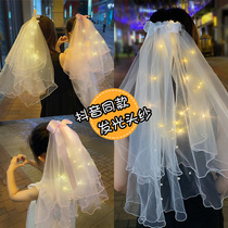 Childrens headdress flashing girl princess lighting net red glow headdress photography props bride wedding dress