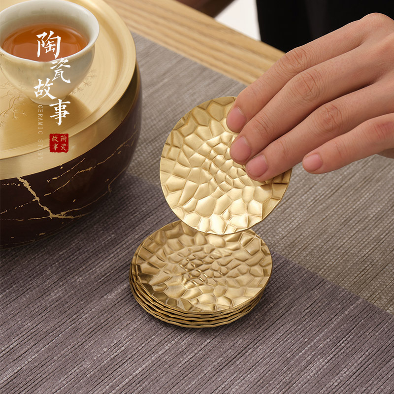 Ceramic story pure copper saucer coasters metal vintage Japanese hammer creative accessories kung fu tea set with zero