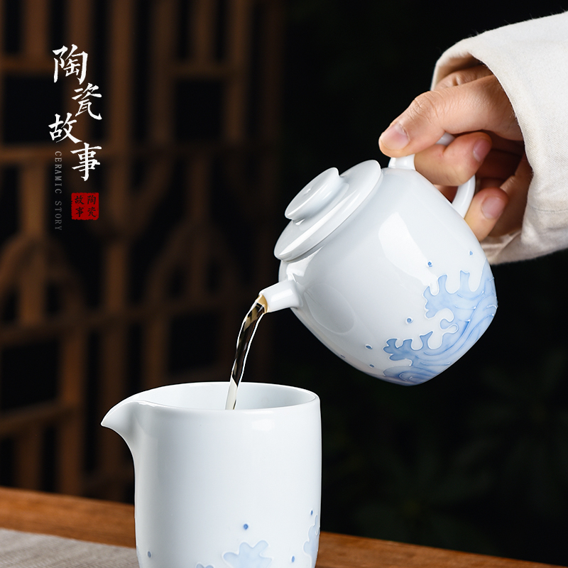 White porcelain ceramic story kung fu tea set suit I and contracted household high waves tureen cup teapot