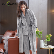 Coral fleece nightgown womens winter thick warm flannel long size womens bathrobe pajama pajamas pajamas three-piece set