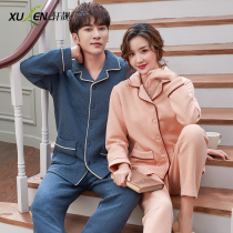 Couple pajamas women spring and autumn cotton long sleeve thick warm set Autumn Winter thin cotton cotton mens home clothes