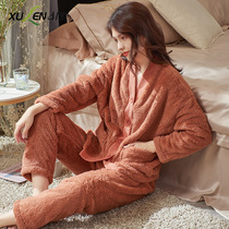 Pajamas Womens Autumn Winter New Winter Thickened Loungewear Womens Korean Edition can be worn oversized warm coral fleece set