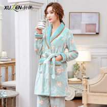 Coral fleece pajamas women autumn winter thickened warm plus size winter flannel nightgown pajamas two-piece set fresh