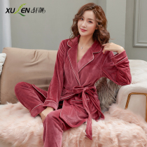 Pajamas women autumn winter coral velvet foreign atmosphere sexy mid-length nightgown set spring and autumn thickened island velvet homewear