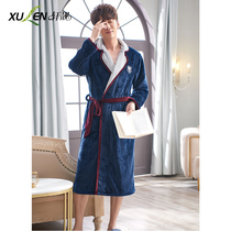 Pajamas Men Autumn Winter Flannel Thick Long Coral Fleece Nightgown Winter Plus Fleece Warm Bathrobe Bathrobe