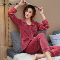 Coral fleece pajamas women spring and autumn thick warm long sleeves large size island velvet set autumn and winter flannel home clothes