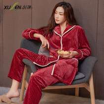 Coral fleece pajamas ladies winter thickened plus fleece warm long flange plus size homewear fall and winter set