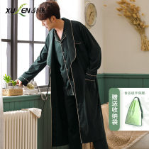 Dressing gown men spring and autumn cotton long sleeves loose oversized bathrobe long style mens pajamas home wear three-piece set