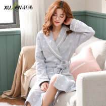 Spring and autumn robes women long sleeve cotton thick warm pants bathrobe thin air cotton layer autumn and winter pajamas