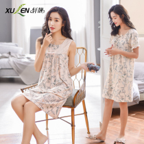 Vest Nightdress Women Summer Thin Cotton Sleeveless Lace Size Short Sleeve Ladies Summer Pajamas in Skirt Fresh