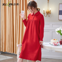 Red bridal pajamas womens spring and autumn cotton nightgown long sleeves home clothes wedding plus size pregnant womens life year pajamas