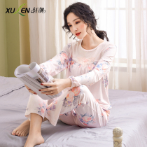 Modal pajamas womens summer long sleeves thin air-conditioning clothing large size loose middle-aged mother Spring and Autumn Home clothing set