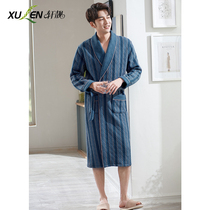 Dressing gown mens autumn and winter thick cotton long sleeves warm long mens bathrobe winter cotton thin cotton pajamas