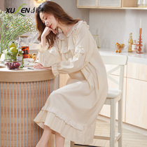 Nightdress ladies spring autumn cotton long sleeves long dress skirt oversized loose lace sweet cute loungewear