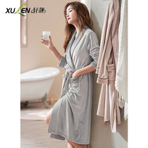 Coral fleece bathrobe womens autumn and winter thin flannel nightgown long winter thick pajamas island velvet loungewear