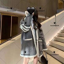 Thom Browne 21 winter TB padded medium-length loose Wool Wool Lamb jacket coat women