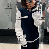 Thom Browne spring and autumn 20TB capsule round neck pullover sweater mens and womens stitching long sleeve top