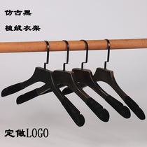 Wooden antique black flocking hangers new clothing store hangers display stand retro European flocking wood hangers