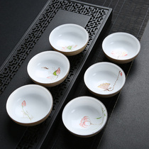 Hand-painted ceramic tea cup large round mouth cup Ding kiln white pottery clay tea cup kung fu tea set thick pottery single cup special price
