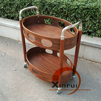 Round wine car Solid wood dining car Mobile service car Stainless steel double-layer trolley Noodle car tea car