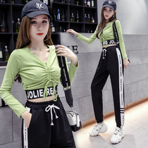 2021 new spring and autumn season casual fashion temperament sports long-sleeved two-piece set ghost dance high waist foot suit female