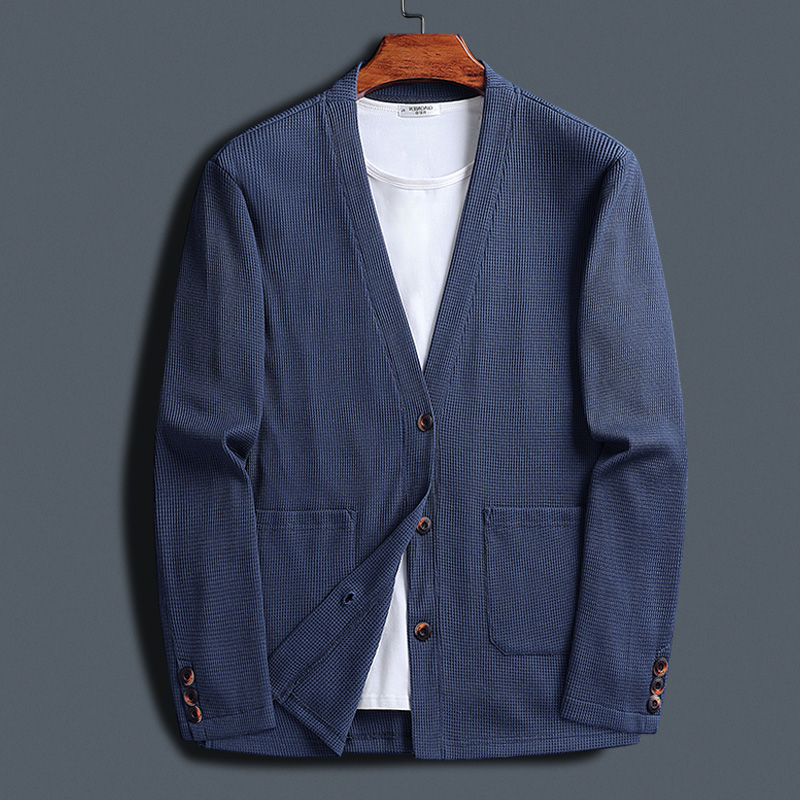 无领小西装针织衫短款休闲西服男春秋款棉质