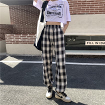 Plaid wide leg pants womens 2021 spring and Autumn new wear casual high waist hanging loose straight mopping leg pants
