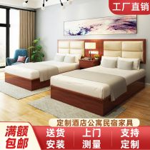 Guangzhou hotel bed standard room Full set of custom hotel furniture hanging board Apartment single room bed bed and breakfast Double special bed