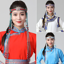 Mongolian hair band long tassel ethnic minority wind hair rope handmade leather rope Mongolian dance performance headdress