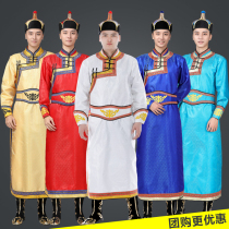 Spring and Autumn Mens Mongolian Robe Long Ethnic Costume Performance Costume Traditional White Mongolian Dance Performance Clothing