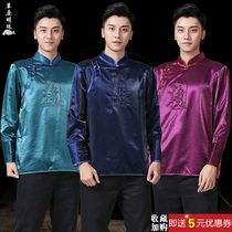 Spring and summer Mongolian elements mens short embroidered jacket long sleeve jacket Mongolian robe daily clothing Mongolian clothing men