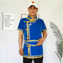 New Mongolian clothing short sleeve summer Mongolian clothing mens performance clothes waiter overalls Mongolian element short sleeves