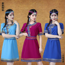 Summer Mongolian clothing short sleeve ladies long Mongolian restaurant waiter work clothes New Mongolian robe short sleeve