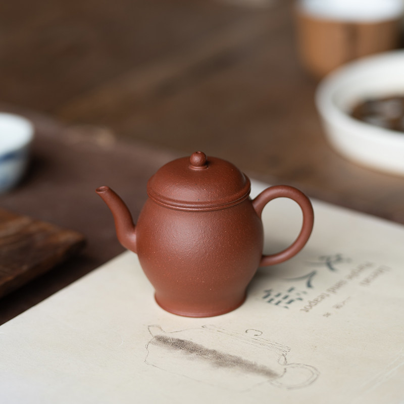 宜兴紫砂壶生砂黄龙山朱泥大红袍明式瓮壶文人