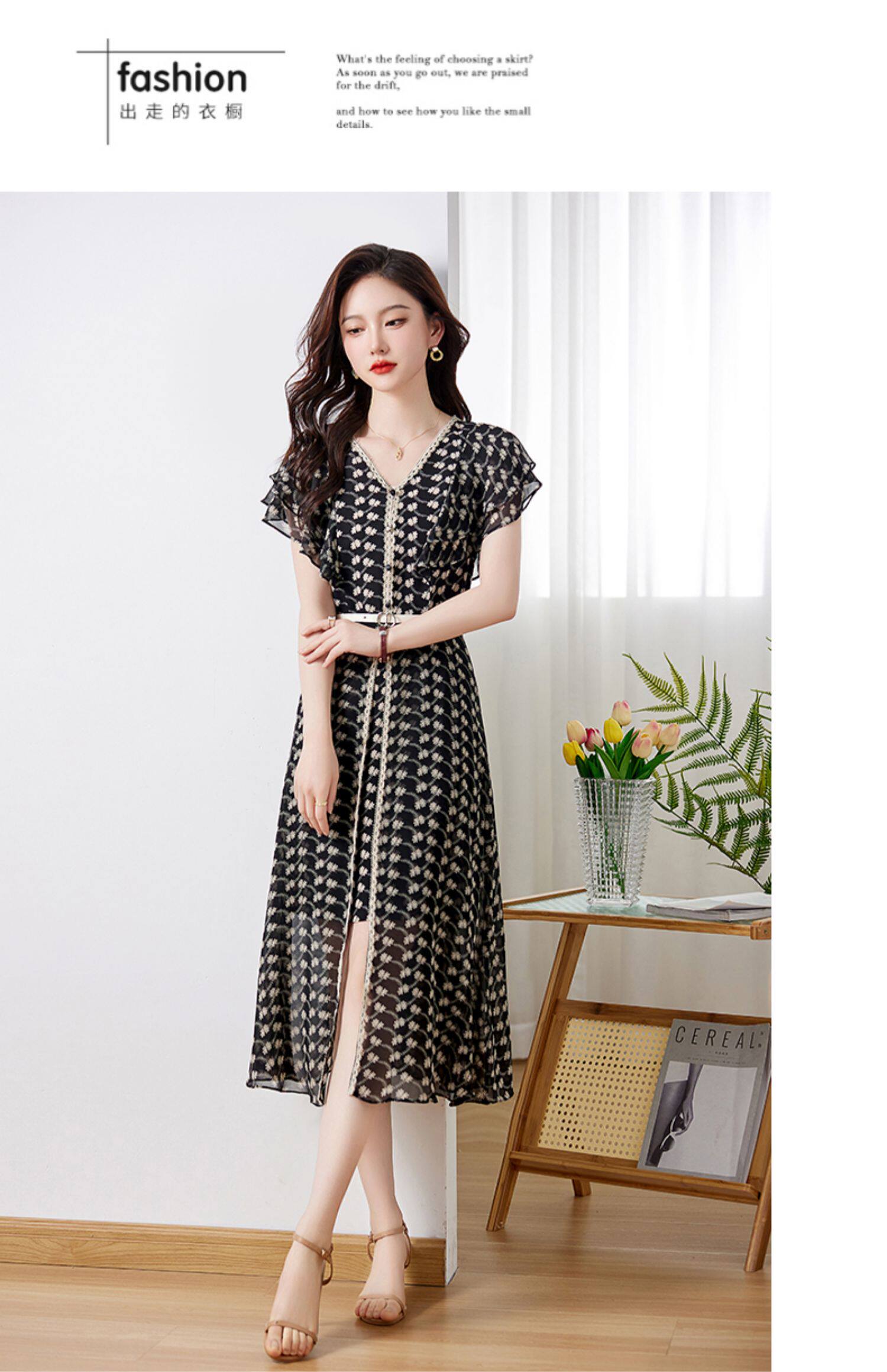 高端品牌雪纺碎花连衣裙2025新款夏广州十三行女装爆款气质长裙子