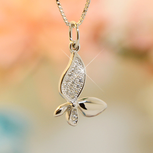 唯美蝴蝶925纯银项链女日韩简约短款锁骨链银饰吊坠项坠生日礼物
