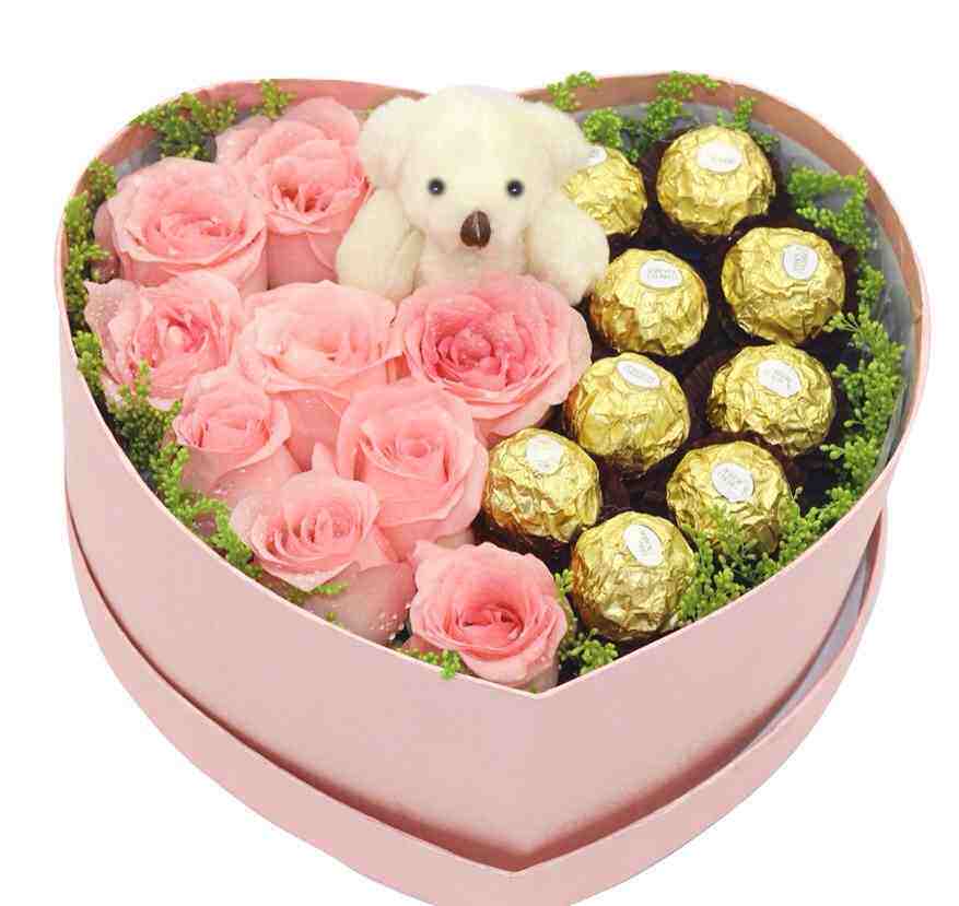 威海鲜花店送花七夕巧克力花束 玫瑰和费列罗巧克力搭配