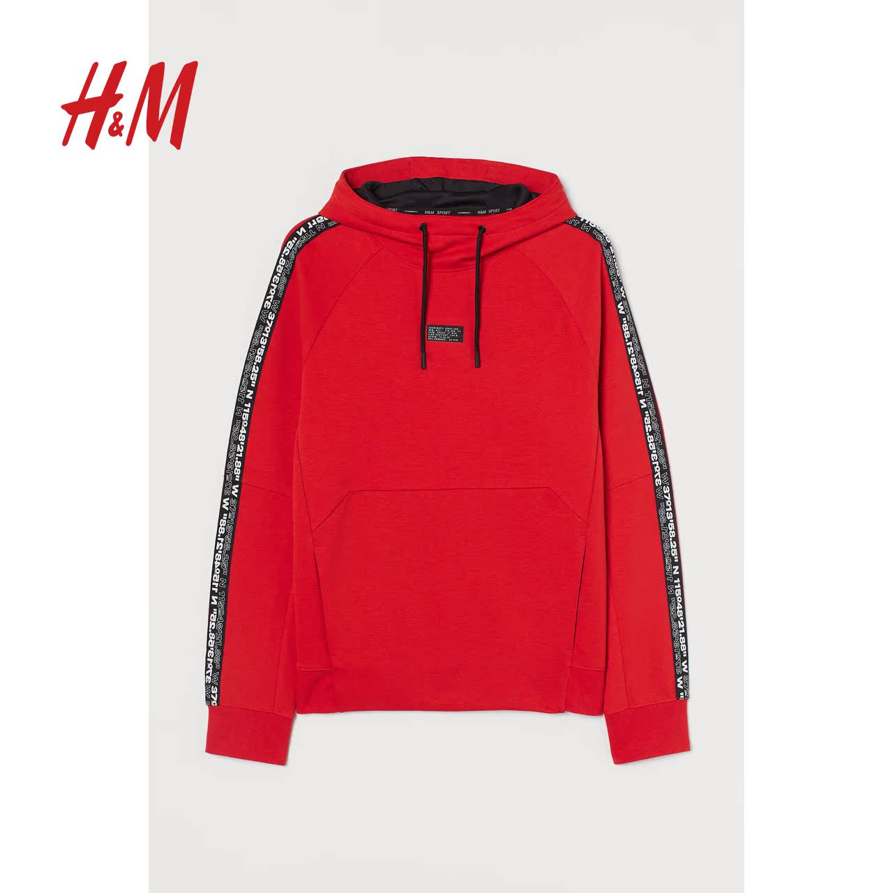 hm 男装卫衣男潮高领上衣2020冬装新款套头运动连帽衫 0832723