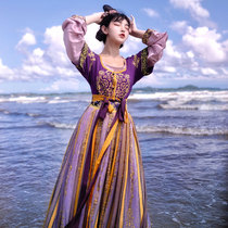 (Empty Valley) Fuzi Village original Hanfu Tan collar purple filming must buy Tang Feng print