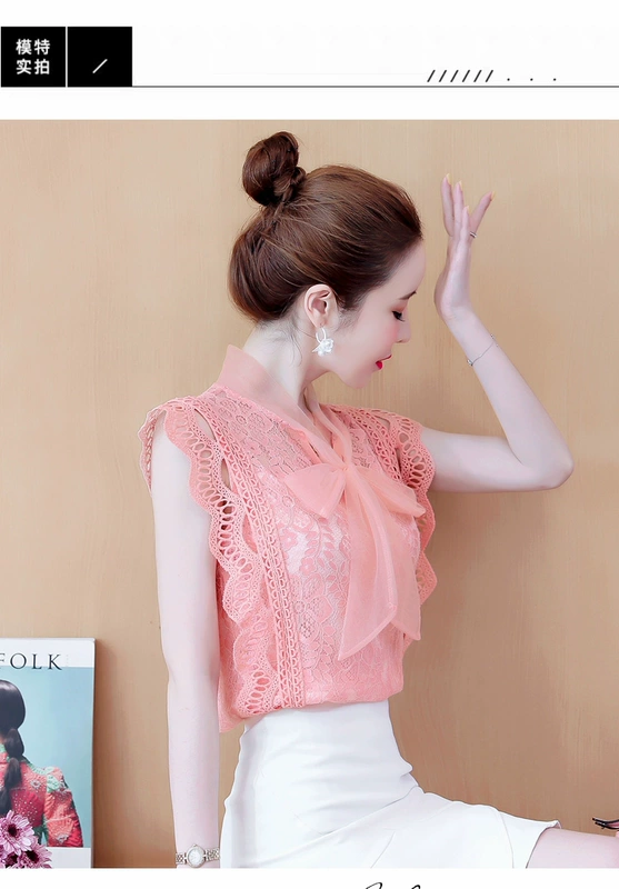 Xu hướng thời trang nữ tính khí không tay áo voan mỏng mùa hè 2021 áo sơ mi ren kiểu tây cao cấp mới mùa hè - Áo sơ mi chiffon ren