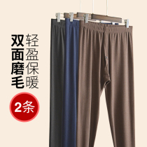 Autumn pants mens autumn and winter thick warm underwear cotton trousers cold-proof heat no trace inside wearing leggings slim wool pants
