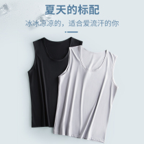 2 PCs mens ice silk vest thin round neck loose base shirt sports hurdles mens underwear top