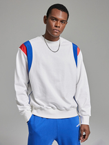 OMG Tide brand American retro stitching color spring and autumn loose mens round neck sleeve sports sweater long sleeve