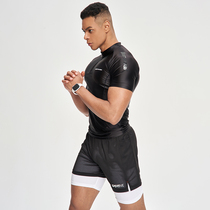 OMG future technology professional training elastic quick-drying tight fitness clothes tide men running short sleeve sports T-shirt